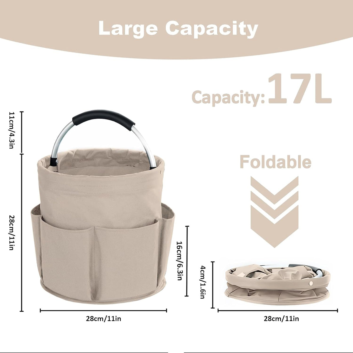 17L Cleaning Caddy with Handle, Cleaning Supplies Organizer, Foldable Storage Basket, Cleaning Supply Caddy, Portable Multi Cleaning Bucket Bag for Home, Garden (Black)