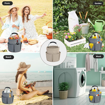 17L Cleaning Caddy with Handle, Cleaning Supplies Organizer, Foldable Storage Basket, Cleaning Supply Caddy, Portable Multi Cleaning Bucket Bag for Home, Garden (Black)