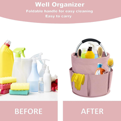 17L Cleaning Caddy with Handle, Cleaning Supplies Organizer, Foldable Storage Basket, Cleaning Supply Caddy, Portable Multi Cleaning Bucket Bag for Home, Garden (Black)