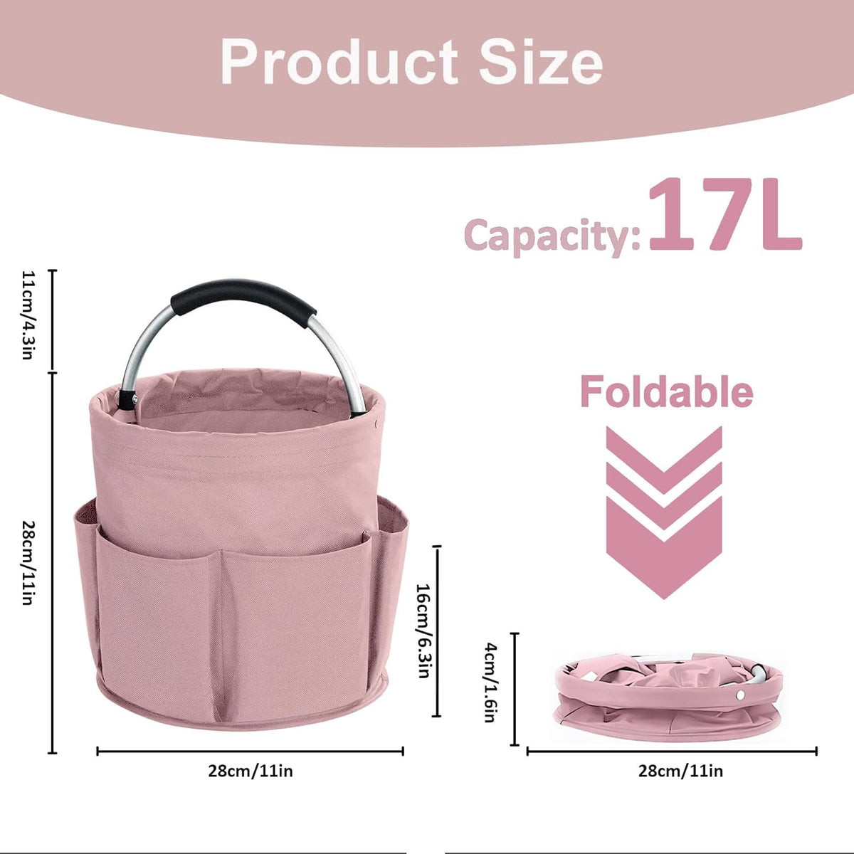 17L Cleaning Caddy with Handle, Cleaning Supplies Organizer, Foldable Storage Basket, Cleaning Supply Caddy, Portable Multi Cleaning Bucket Bag for Home, Garden (Black)