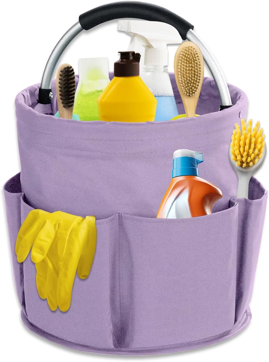 17L Cleaning Caddy with Handle, Cleaning Supplies Organizer, Foldable Storage Basket, Cleaning Supply Caddy, Portable Multi Cleaning Bucket Bag for Home, Garden (Black)