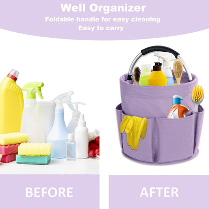 17L Cleaning Caddy with Handle, Cleaning Supplies Organizer, Foldable Storage Basket, Cleaning Supply Caddy, Portable Multi Cleaning Bucket Bag for Home, Garden (Black)