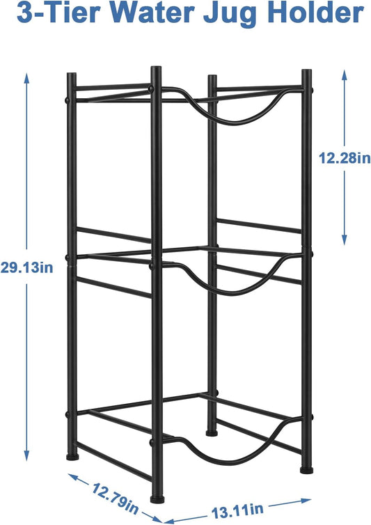 5 Gallon Water Bottle Jug Holder 4 Tier Heavy Duty Cooler Jug Storage Rack Detachable Bottle Organizer Shelf for Home, Kitchen, Office, Breakroom Space Save, Black