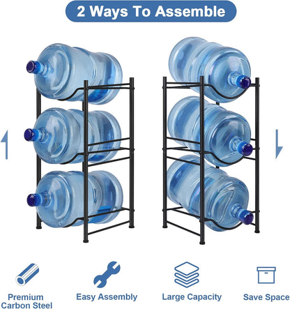 5 Gallon Water Bottle Jug Holder 4 Tier Heavy Duty Cooler Jug Storage Rack Detachable Bottle Organizer Shelf for Home, Kitchen, Office, Breakroom Space Save, Black