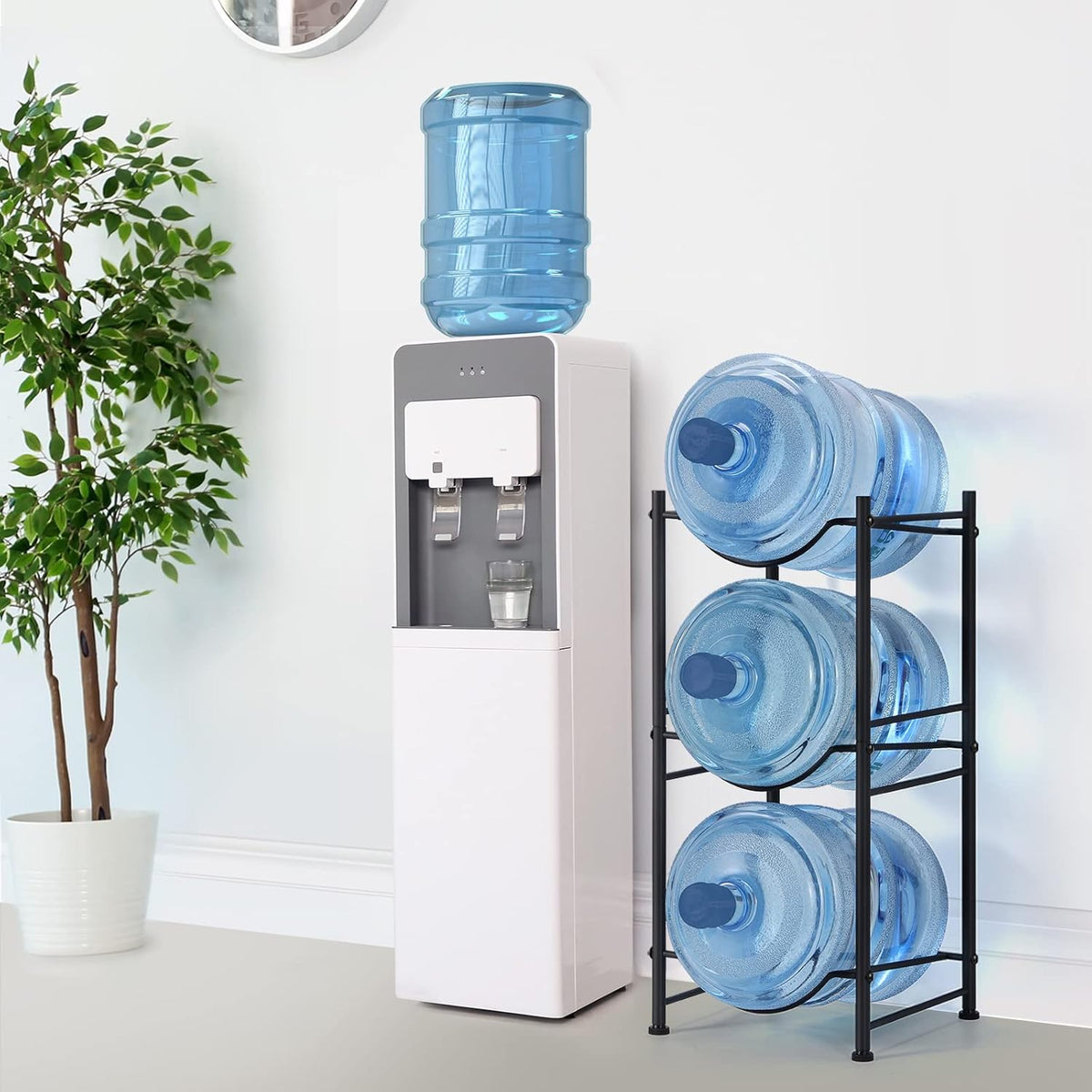 5 Gallon Water Bottle Jug Holder 4 Tier Heavy Duty Cooler Jug Storage Rack Detachable Bottle Organizer Shelf for Home, Kitchen, Office, Breakroom Space Save, Black