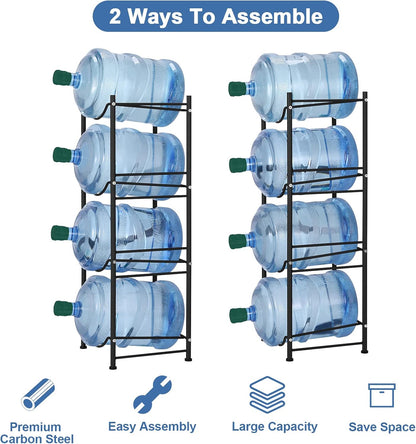 5 Gallon Water Bottle Jug Holder 4 Tier Heavy Duty Cooler Jug Storage Rack Detachable Bottle Organizer Shelf for Home, Kitchen, Office, Breakroom Space Save, Black