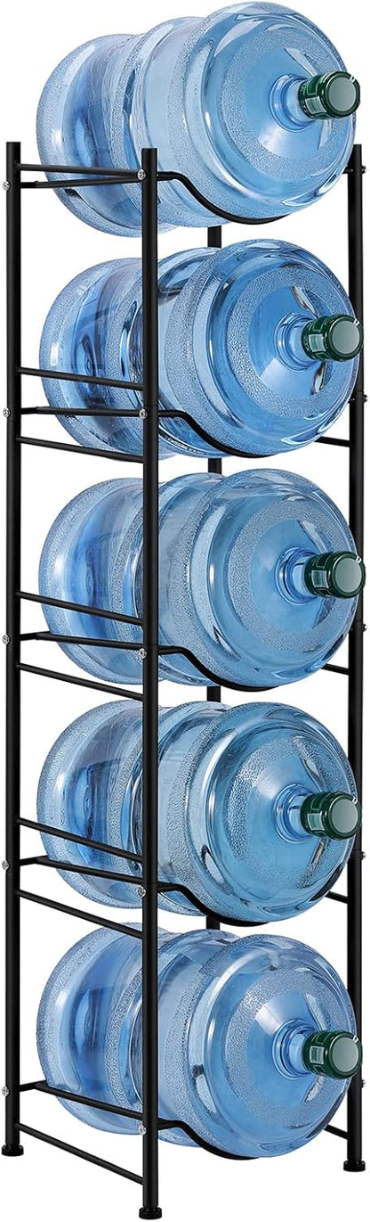 5 Gallon Water Bottle Jug Holder 4 Tier Heavy Duty Cooler Jug Storage Rack Detachable Bottle Organizer Shelf for Home, Kitchen, Office, Breakroom Space Save, Black