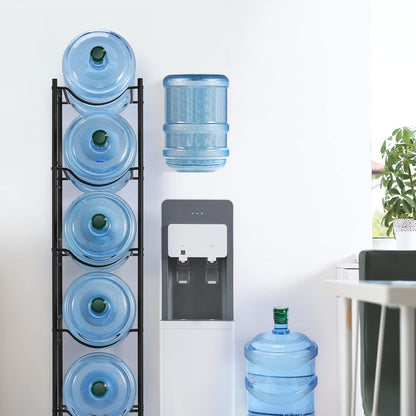 5 Gallon Water Bottle Jug Holder 4 Tier Heavy Duty Cooler Jug Storage Rack Detachable Bottle Organizer Shelf for Home, Kitchen, Office, Breakroom Space Save, Black