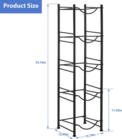 5 Gallon Water Bottle Jug Holder 4 Tier Heavy Duty Cooler Jug Storage Rack Detachable Bottle Organizer Shelf for Home, Kitchen, Office, Breakroom Space Save, Black