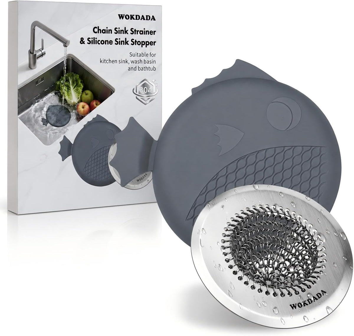 Kitchen Sink Drain Strainer,Patented Reversible Chain Mesh Basket Anti-Clog