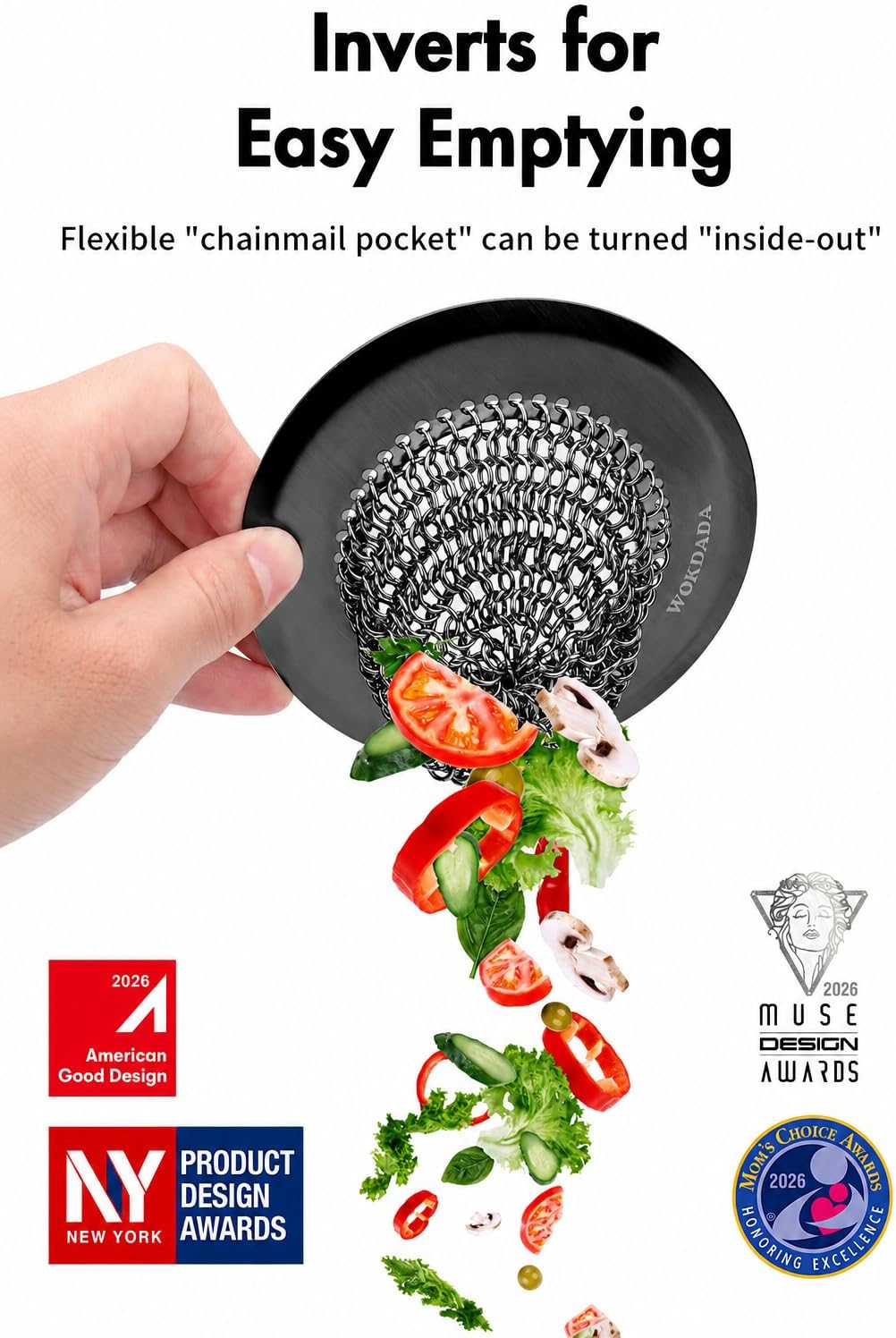 Kitchen Sink Drain Strainer,Patented Reversible Chain Mesh Basket Anti-Clog