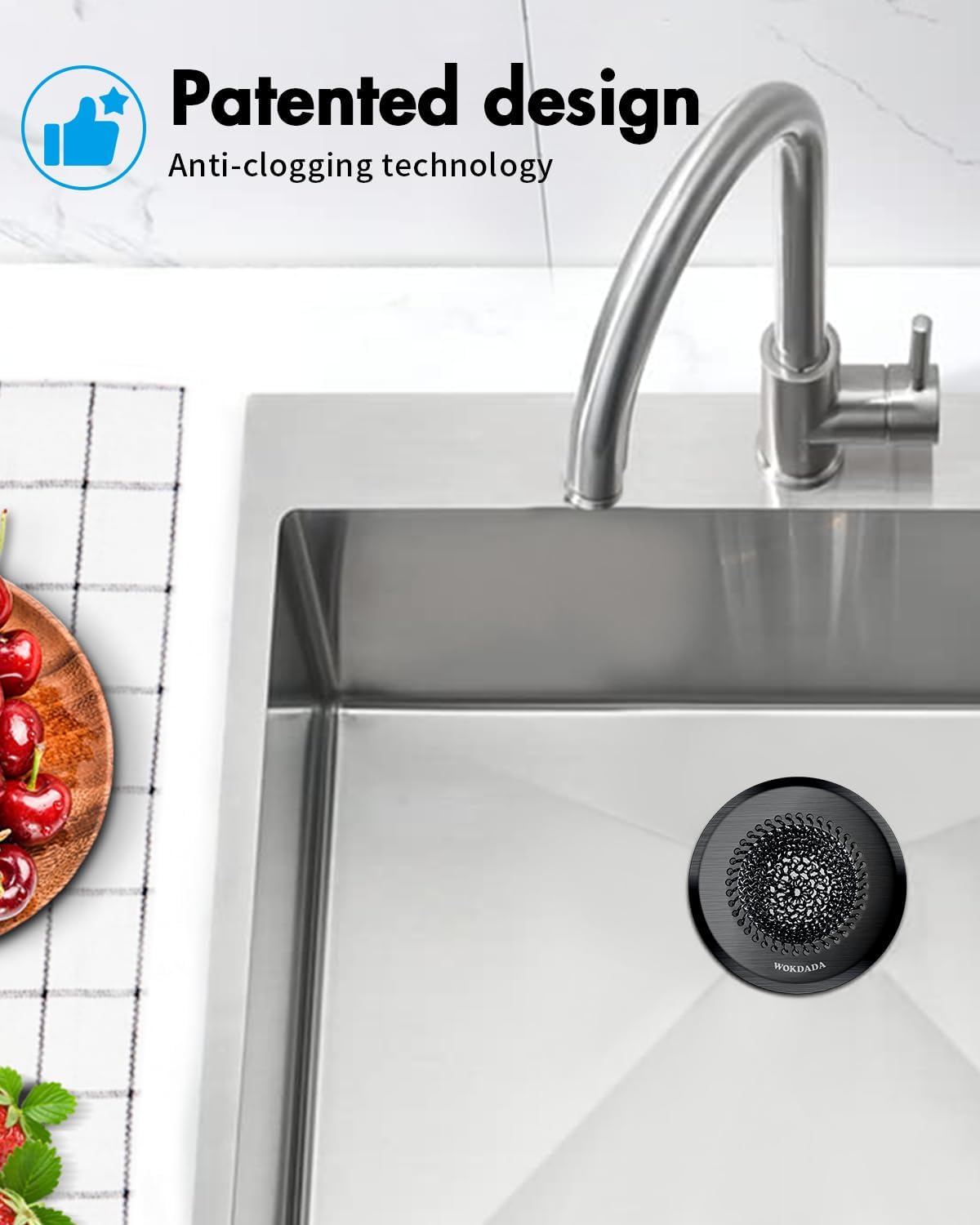 Kitchen Sink Drain Strainer,Patented Reversible Chain Mesh Basket Anti-Clog