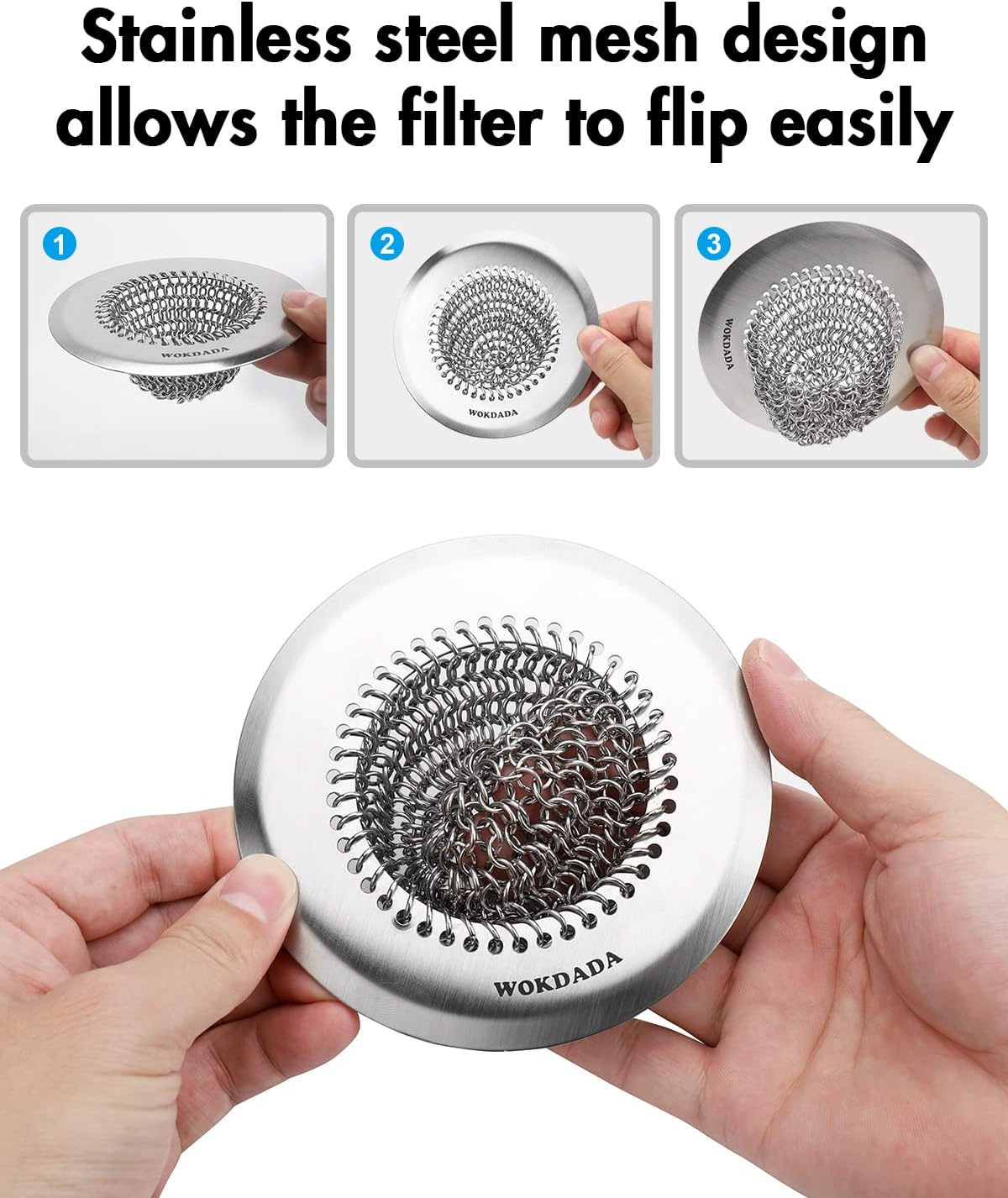 Kitchen Sink Drain Strainer,Patented Reversible Chain Mesh Basket Anti-Clog
