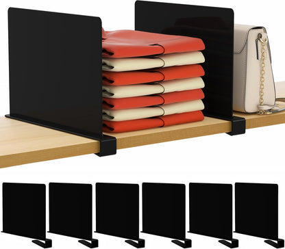 6 Pack Closet Organizers and Storage, Clear Shelf Dividers, Vertical Purse Organizer for Closet Perfect for Sweater, Shirts, Handbags in Bedroom and Kitchen, Acrylic Bookshelf for Organization