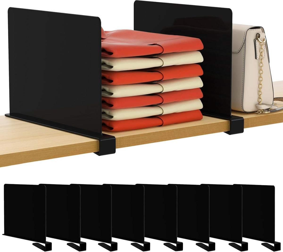 6 Pack Closet Organizers and Storage, Clear Shelf Dividers, Vertical Purse Organizer for Closet Perfect for Sweater, Shirts, Handbags in Bedroom and Kitchen, Acrylic Bookshelf for Organization