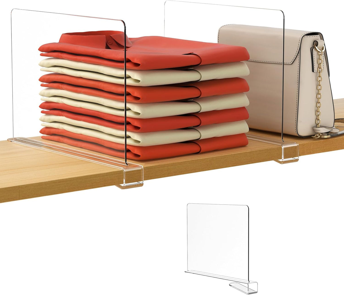 6 Pack Closet Organizers and Storage, Clear Shelf Dividers, Vertical Purse Organizer for Closet Perfect for Sweater, Shirts, Handbags in Bedroom and Kitchen, Acrylic Bookshelf for Organization
