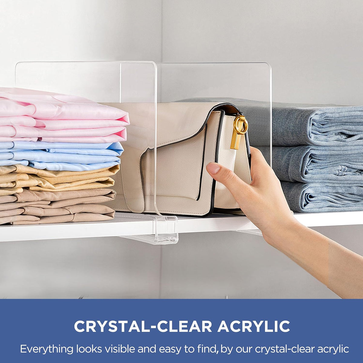 6 Pack Closet Organizers and Storage, Clear Shelf Dividers, Vertical Purse Organizer for Closet Perfect for Sweater, Shirts, Handbags in Bedroom and Kitchen, Acrylic Bookshelf for Organization