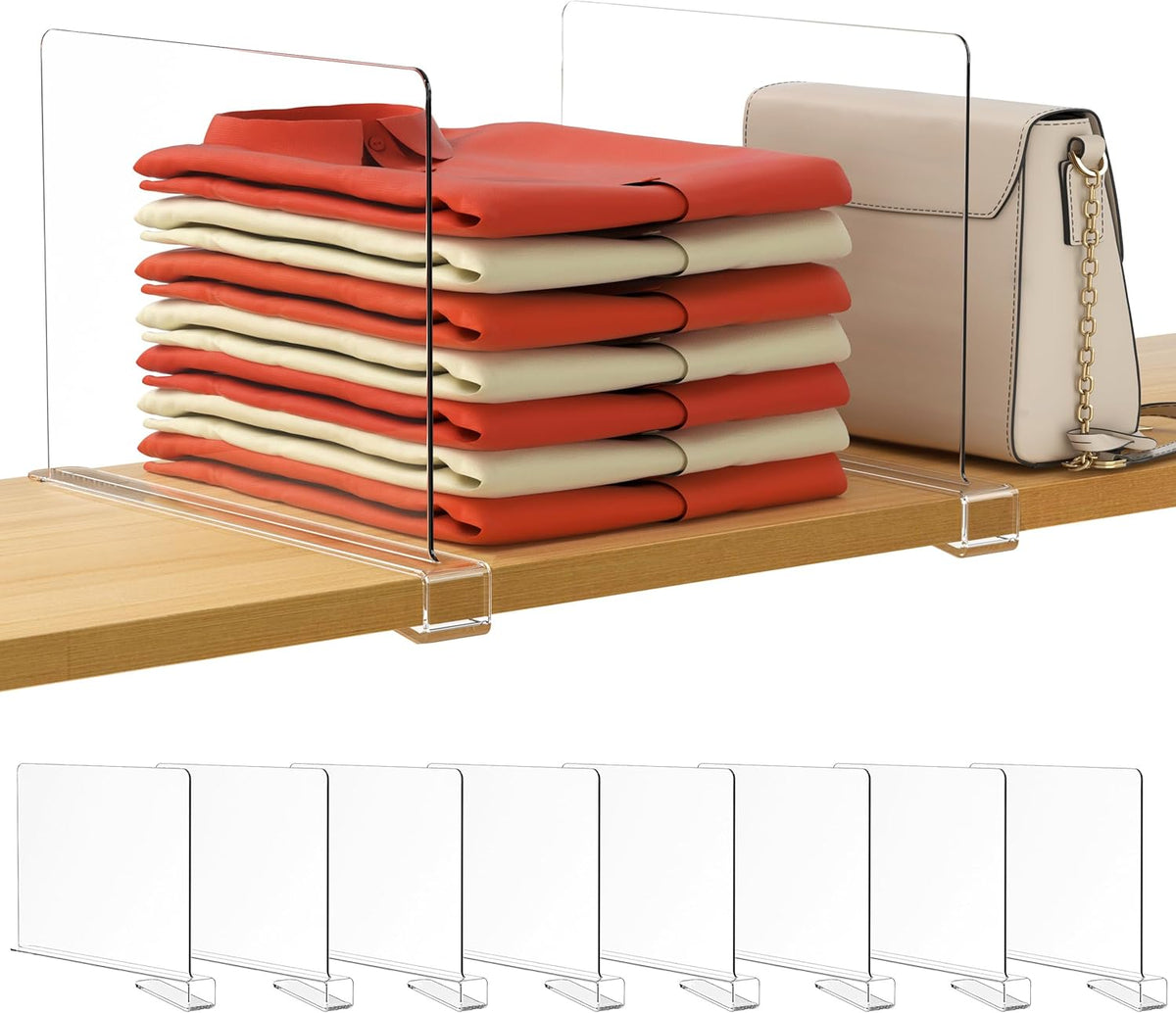 6 Pack Closet Organizers and Storage, Clear Shelf Dividers, Vertical Purse Organizer for Closet Perfect for Sweater, Shirts, Handbags in Bedroom and Kitchen, Acrylic Bookshelf for Organization