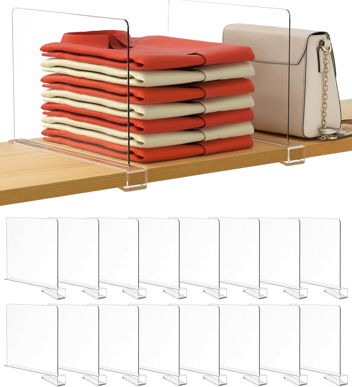 6 Pack Closet Organizers and Storage, Clear Shelf Dividers, Vertical Purse Organizer for Closet Perfect for Sweater, Shirts, Handbags in Bedroom and Kitchen, Acrylic Bookshelf for Organization