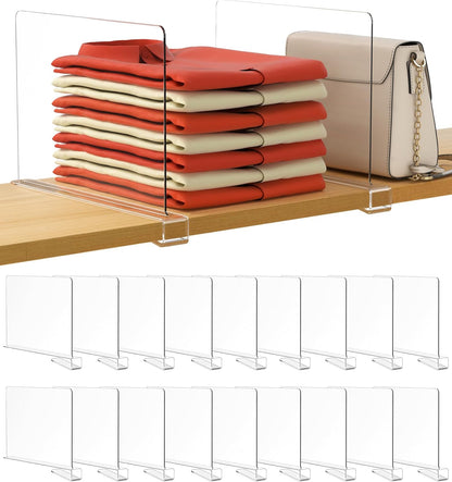 6 Pack Closet Organizers and Storage, Clear Shelf Dividers, Vertical Purse Organizer for Closet Perfect for Sweater, Shirts, Handbags in Bedroom and Kitchen, Acrylic Bookshelf for Organization