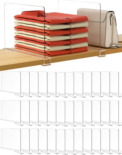 6 Pack Closet Organizers and Storage, Clear Shelf Dividers, Vertical Purse Organizer for Closet Perfect for Sweater, Shirts, Handbags in Bedroom and Kitchen, Acrylic Bookshelf for Organization