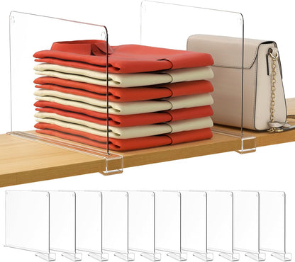 6 Pack Closet Organizers and Storage, Clear Shelf Dividers, Vertical Purse Organizer for Closet Perfect for Sweater, Shirts, Handbags in Bedroom and Kitchen, Acrylic Bookshelf for Organization
