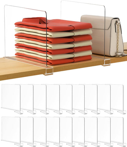 6 Pack Closet Organizers and Storage, Clear Shelf Dividers, Vertical Purse Organizer for Closet Perfect for Sweater, Shirts, Handbags in Bedroom and Kitchen, Acrylic Bookshelf for Organization