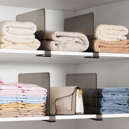 6 Pack Closet Organizers and Storage, Clear Shelf Dividers, Vertical Purse Organizer for Closet Perfect for Sweater, Shirts, Handbags in Bedroom and Kitchen, Acrylic Bookshelf for Organization