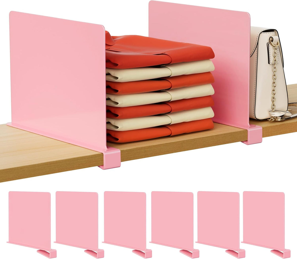 6 Pack Closet Organizers and Storage, Clear Shelf Dividers, Vertical Purse Organizer for Closet Perfect for Sweater, Shirts, Handbags in Bedroom and Kitchen, Acrylic Bookshelf for Organization