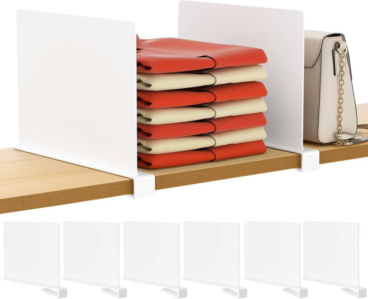 6 Pack Closet Organizers and Storage, Clear Shelf Dividers, Vertical Purse Organizer for Closet Perfect for Sweater, Shirts, Handbags in Bedroom and Kitchen, Acrylic Bookshelf for Organization
