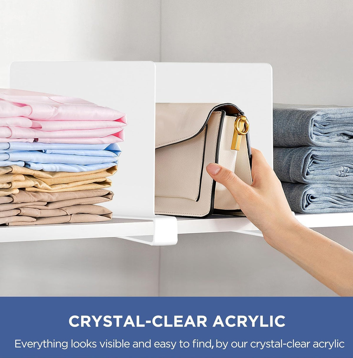 6 Pack Closet Organizers and Storage, Clear Shelf Dividers, Vertical Purse Organizer for Closet Perfect for Sweater, Shirts, Handbags in Bedroom and Kitchen, Acrylic Bookshelf for Organization