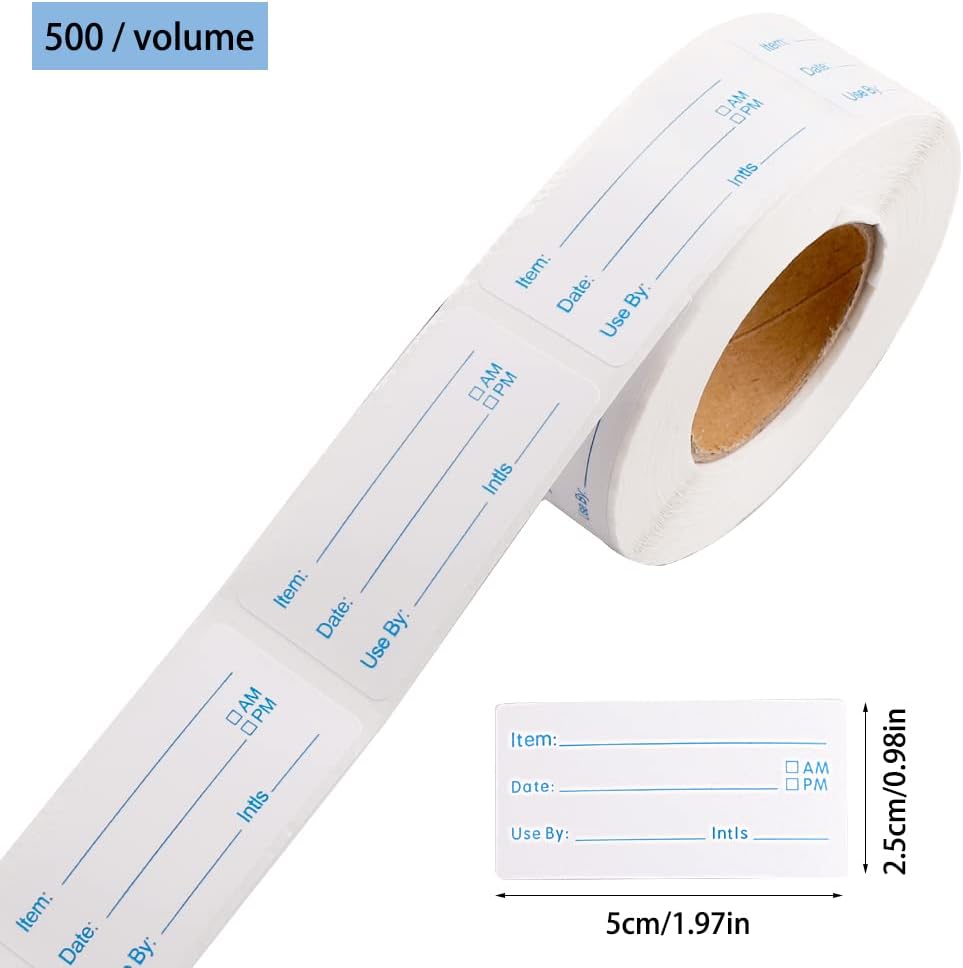 4 Rolls 1000 Pieces Removable Food Labels, 1 x 2 Inch | Date Stickers for Freezer, Refrigerator Food Containers - Easy to Write