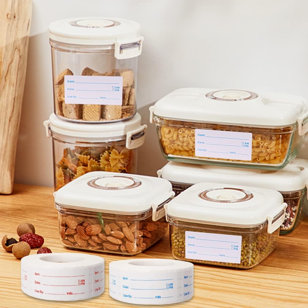 4 Rolls 1000 Pieces Removable Food Labels, 1 x 2 Inch | Date Stickers for Freezer, Refrigerator Food Containers - Easy to Write