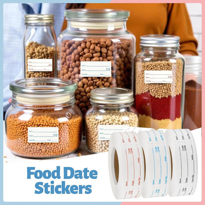 4 Rolls 1000 Pieces Removable Food Labels, 1 x 2 Inch | Date Stickers for Freezer, Refrigerator Food Containers - Easy to Write