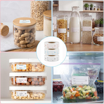 4 Rolls 1000 Pieces Removable Food Labels, 1 x 2 Inch | Date Stickers for Freezer, Refrigerator Food Containers - Easy to Write