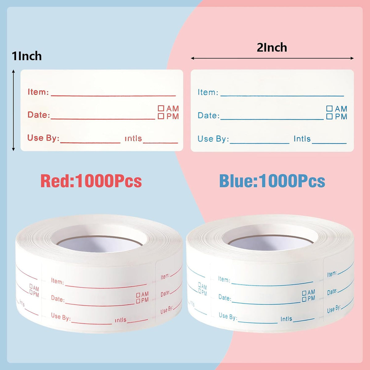 4 Rolls 1000 Pieces Removable Food Labels, 1 x 2 Inch | Date Stickers for Freezer, Refrigerator Food Containers - Easy to Write
