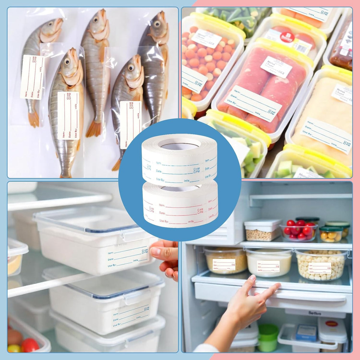4 Rolls 1000 Pieces Removable Food Labels, 1 x 2 Inch | Date Stickers for Freezer, Refrigerator Food Containers - Easy to Write
