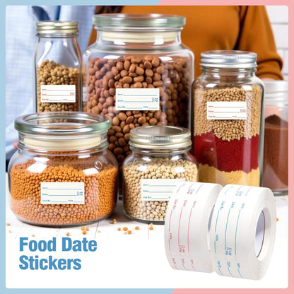 4 Rolls 1000 Pieces Removable Food Labels, 1 x 2 Inch | Date Stickers for Freezer, Refrigerator Food Containers - Easy to Write