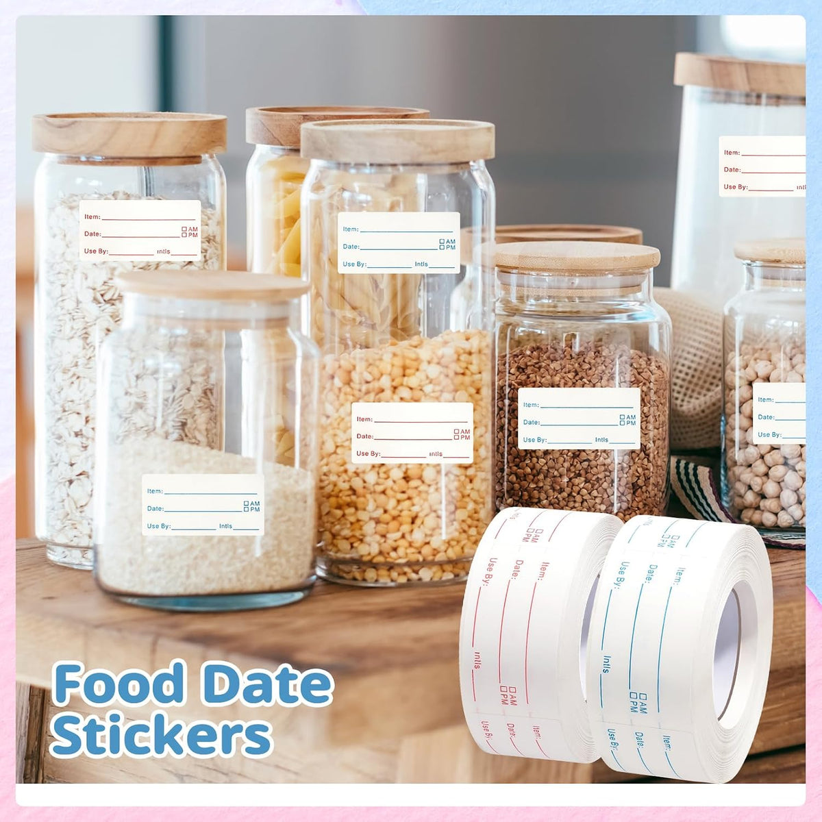 4 Rolls 1000 Pieces Removable Food Labels, 1 x 2 Inch | Date Stickers for Freezer, Refrigerator Food Containers - Easy to Write