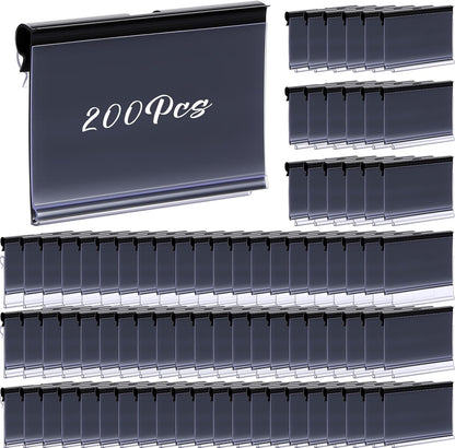 200 Pcs Reusable Plastic Wire Shelf Label Holders, Price Card Sign for Pantry Retail Supermarket Merchandise Shopping Mall Shop Ticket Display Holder Clip on Design, 2.36" L x 1.65" H (Clear)