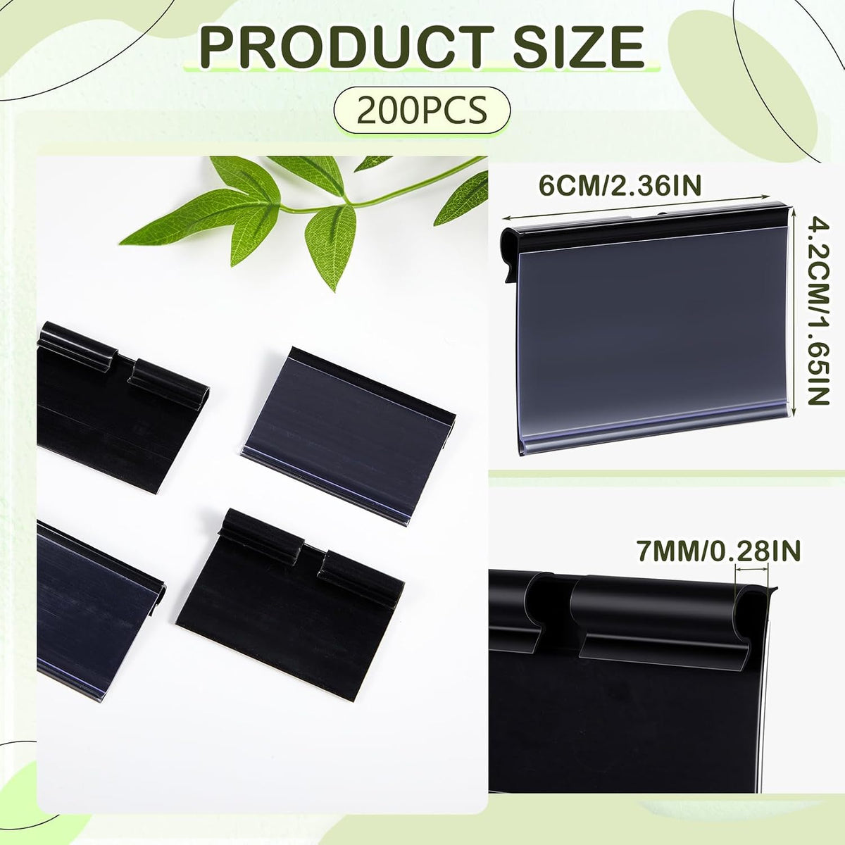 200 Pcs Reusable Plastic Wire Shelf Label Holders, Price Card Sign for Pantry Retail Supermarket Merchandise Shopping Mall Shop Ticket Display Holder Clip on Design, 2.36" L x 1.65" H (Clear)