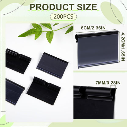 200 Pcs Reusable Plastic Wire Shelf Label Holders, Price Card Sign for Pantry Retail Supermarket Merchandise Shopping Mall Shop Ticket Display Holder Clip on Design, 2.36" L x 1.65" H (Clear)