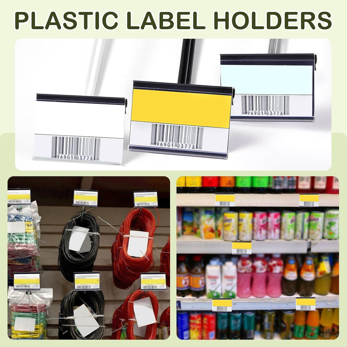 200 Pcs Reusable Plastic Wire Shelf Label Holders, Price Card Sign for Pantry Retail Supermarket Merchandise Shopping Mall Shop Ticket Display Holder Clip on Design, 2.36" L x 1.65" H (Clear)