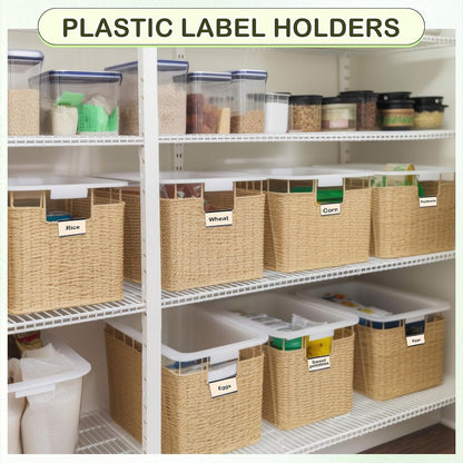 200 Pcs Reusable Plastic Wire Shelf Label Holders, Price Card Sign for Pantry Retail Supermarket Merchandise Shopping Mall Shop Ticket Display Holder Clip on Design, 2.36" L x 1.65" H (Clear)