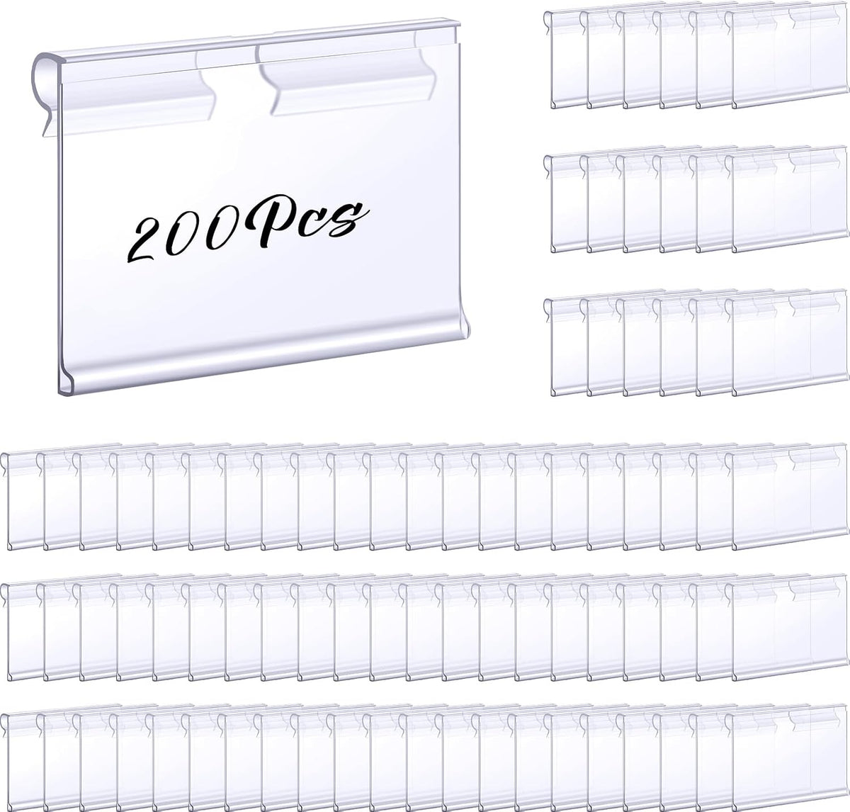 200 Pcs Reusable Plastic Wire Shelf Label Holders, Price Card Sign for Pantry Retail Supermarket Merchandise Shopping Mall Shop Ticket Display Holder Clip on Design, 2.36" L x 1.65" H (Clear)