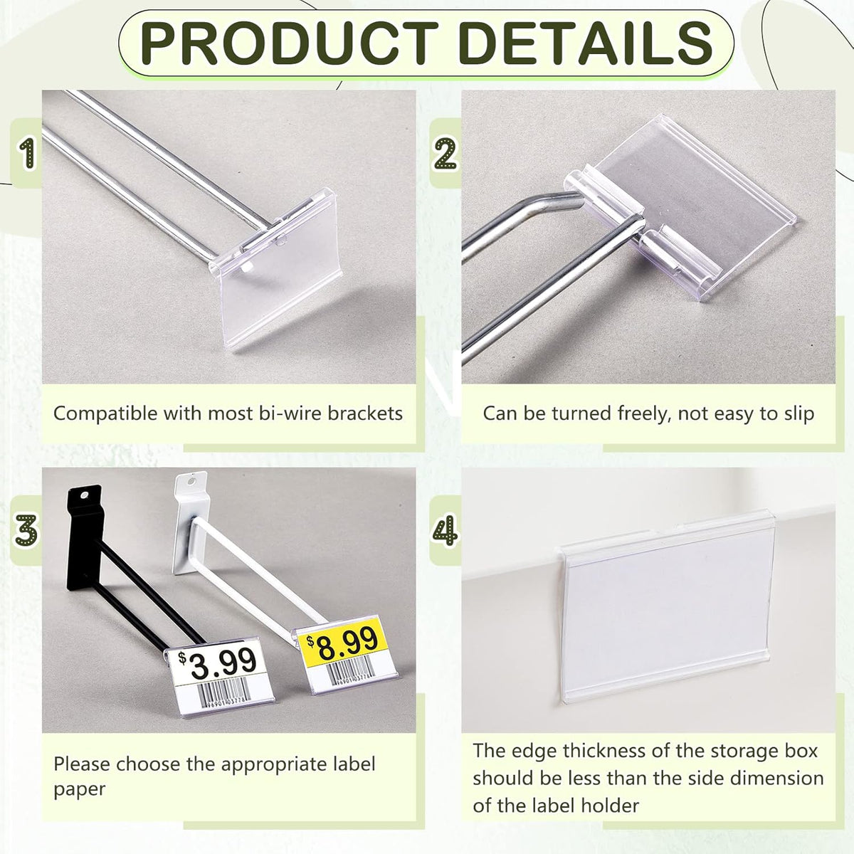 200 Pcs Reusable Plastic Wire Shelf Label Holders, Price Card Sign for Pantry Retail Supermarket Merchandise Shopping Mall Shop Ticket Display Holder Clip on Design, 2.36" L x 1.65" H (Clear)