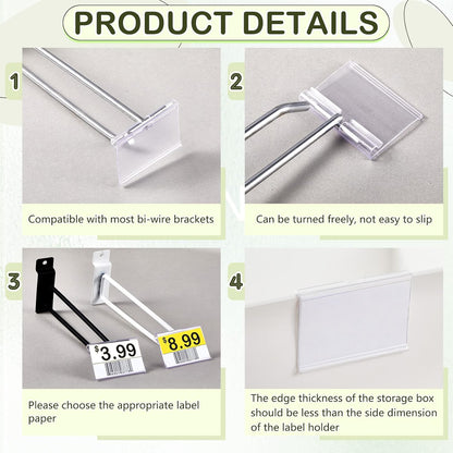 200 Pcs Reusable Plastic Wire Shelf Label Holders, Price Card Sign for Pantry Retail Supermarket Merchandise Shopping Mall Shop Ticket Display Holder Clip on Design, 2.36" L x 1.65" H (Clear)