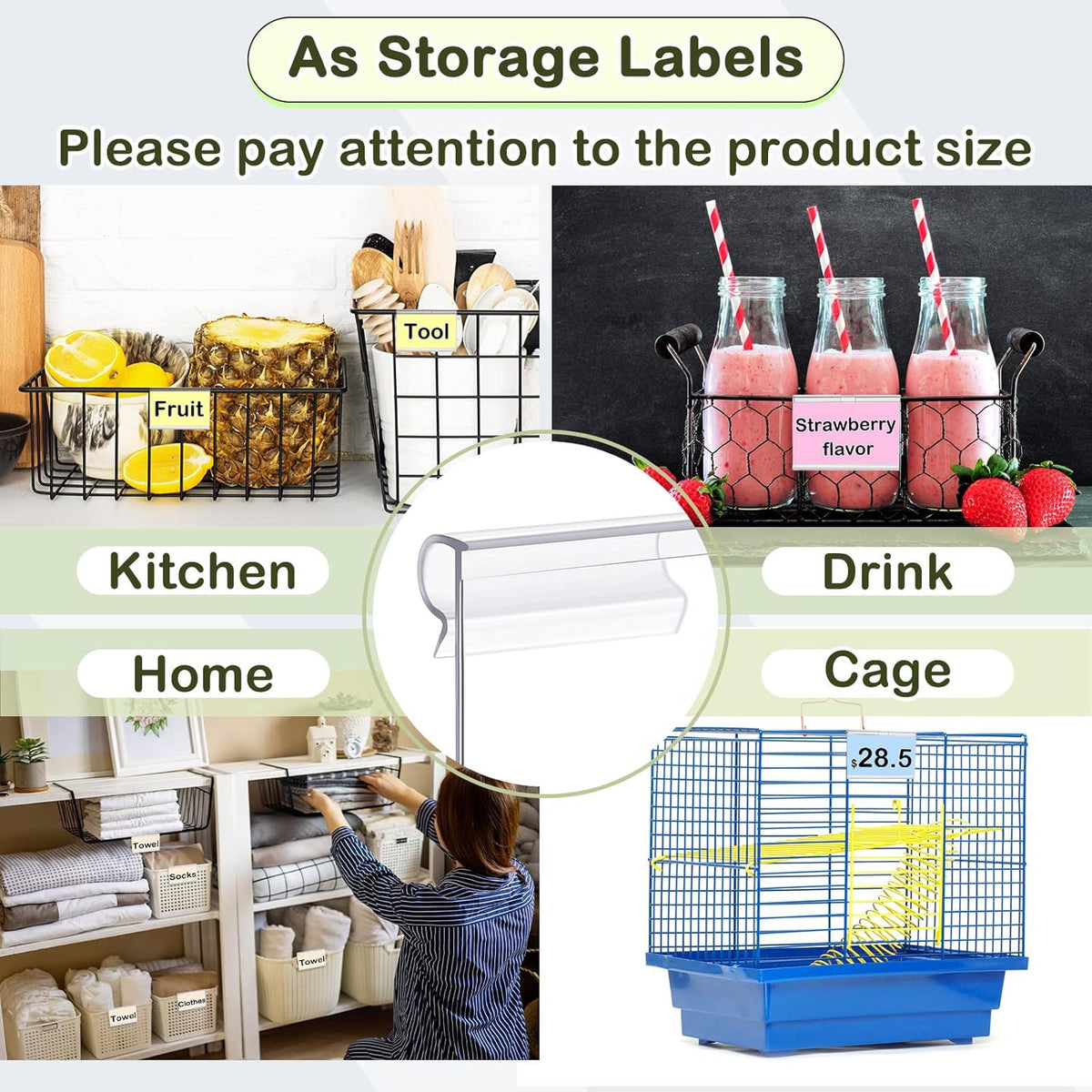 200 Pcs Reusable Plastic Wire Shelf Label Holders, Price Card Sign for Pantry Retail Supermarket Merchandise Shopping Mall Shop Ticket Display Holder Clip on Design, 2.36" L x 1.65" H (Clear)
