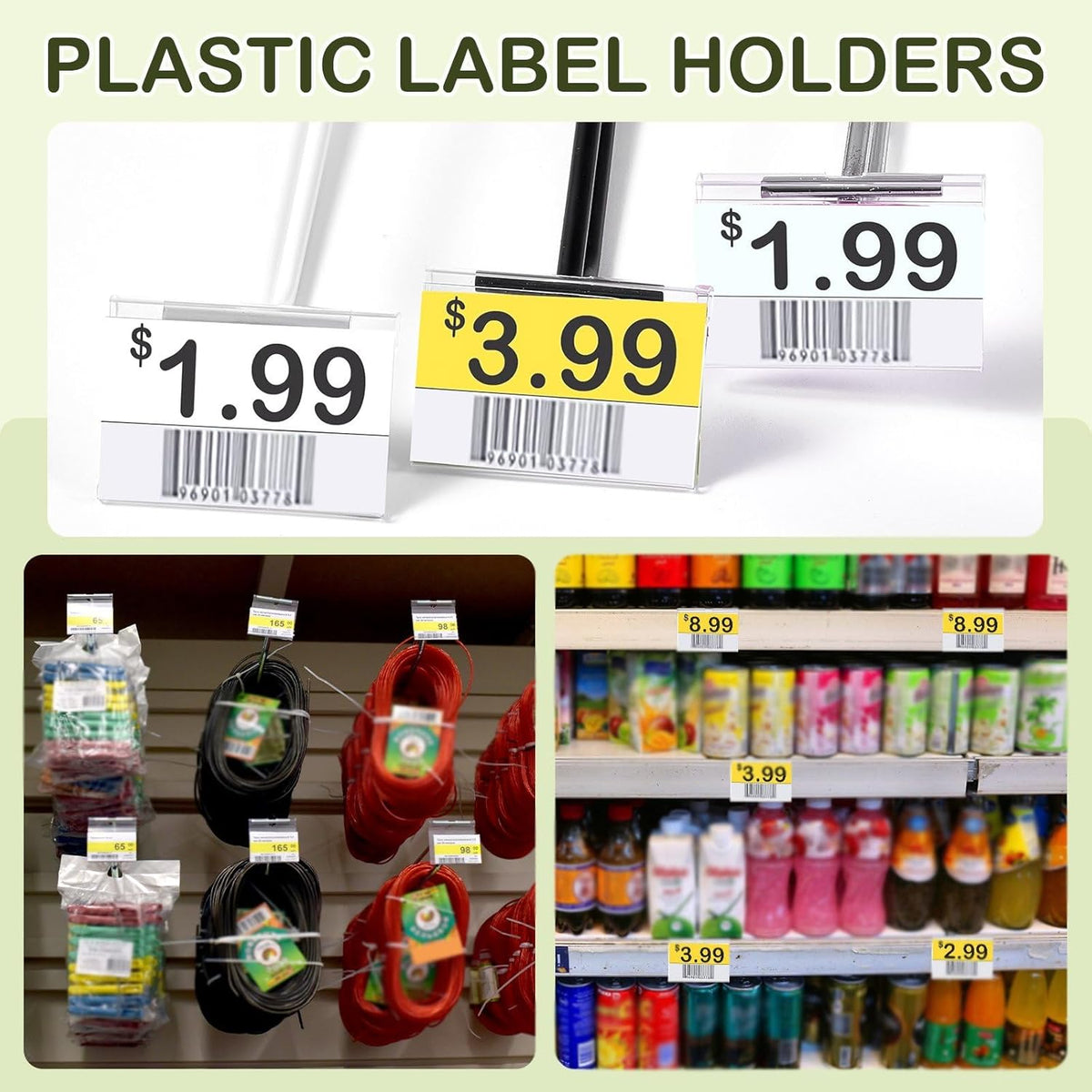 200 Pcs Reusable Plastic Wire Shelf Label Holders, Price Card Sign for Pantry Retail Supermarket Merchandise Shopping Mall Shop Ticket Display Holder Clip on Design, 2.36" L x 1.65" H (Clear)
