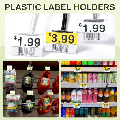 200 Pcs Reusable Plastic Wire Shelf Label Holders, Price Card Sign for Pantry Retail Supermarket Merchandise Shopping Mall Shop Ticket Display Holder Clip on Design, 2.36" L x 1.65" H (Clear)